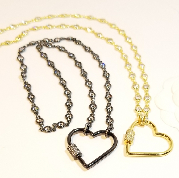 Bling Heart Carabiner Lock Pendant Charm Necklace - Picture 4 of 8